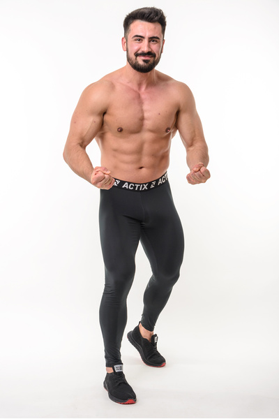 Термолосины мужские спортивные лёгкие влагоотводящие ACTIX Energy Dry PRO, черные (графит), серый шов [U45101]